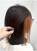●インナーカラーオレンジカラー透明感カラーイヤリングカラー