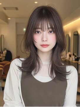 ケシキ 表参道 原宿(kesiki.) ミディアムレイヤー顔周りカットハッシュカットワンホンレイヤー