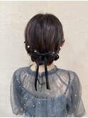 ミディアムの編み込みアップ