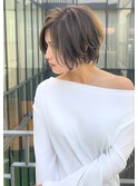前下がりショートボブハイライトチョコレート