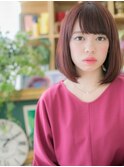ピンクベージュ大人ガーリー小顔前下がりボブa志木20代30代40代