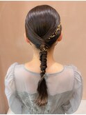 お呼ばれヘア タイトアレンジ 編みおろし 金箔