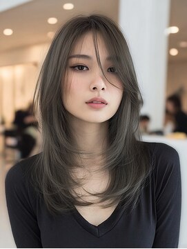 ダル 渋谷/表参道(DAL.) 顔周りカットハッシュカットダークブラウンワンホンレイヤー韓国