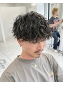 波巻きスパイラルパーマメンズマッシュツイストブルーブラック