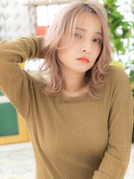 カバーヘア イヴ 戸頭店(COVER HAIR EVE) ピンクベージュ外国人風小顔かきあげ前髪b戸頭10代20代30代