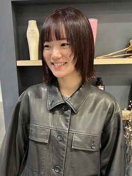 ラミエバイメルト 下北沢(lamie by melt) 顔まわりレイヤーチェリーレッドブラウンボブウルフフルバング