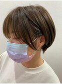 髪質改善トリートメント_マロンベージュ Aラインボブ かきあげ