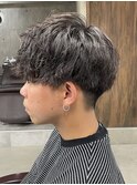 メンズ/アップバング/ツーブロックマッシュ/束感ショート波巻き