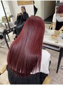 ビビットレッドくびれヘア夏ケアブリーチレイヤーカット所沢