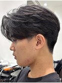 メンズセンターパートウルフセンターパートニュアンスパーマ襟足