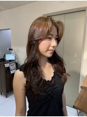 くびれロングデジパカーテンバング鎖骨ミディアムレイヤーウルフ