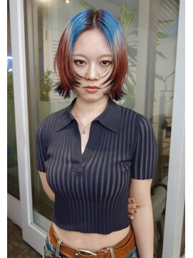 レコ 渋谷(LECO) ボブデザインカラーレッドブルーハイトーンケアブリーチ