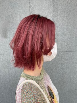 ピンク/ブリーチ/ダブルカラー/外ハネ/レイヤー