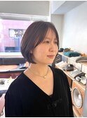 前髪ありレイヤーボブ顎ラインボブ大人ボブ透明感カラー丸みボブ