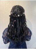 ハーフアップ　結婚式ヘアセット　お呼ばれ　二次会