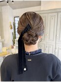 ロング結婚式参列お呼ばれシニヨンお団子ヘアセットヘアアレンジ