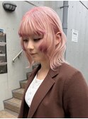 エンドカラー裾カラー姫カットレイヤーボブコーラルピンク
