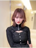 シースルーバングくびれヘア_美髪ピンクブラウン