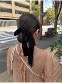 タイトシニヨン/ベロアリボン/お呼ばれヘアセット
