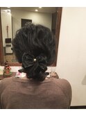 黒リボンのみつあみアレンジ