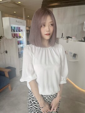 プラス ファースト ヘア(Plus 1st) モーヴピンク×うすめピンク×ぱっつんボブ