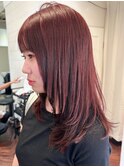 【白石】韓国レイヤーカットワインレッド暖色赤髪原宿