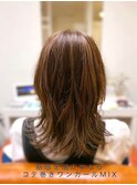 バレイヤージュ×ハイライト×クリアベージュ×レイヤーカット