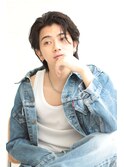 メンズダークアッシュニュアンスパーマ韓国マッシュウルフカット