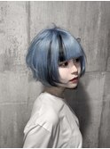 青 ライトブルー 水色 エクステ ボブ