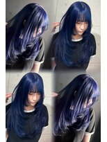 サイ(PSY)&nbsp;色落ちまで綺麗なネイビーブルー×レイヤーカット/ブルベ相性◎