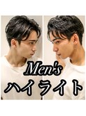 外国人風ハイライト アップバングセンターパート ソフト刈り上げ