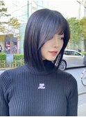 韓国切りっぱなしストレートボブ顔まわり前髪カット