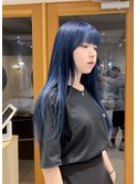 シアンブルーネイビーカラー冬カラー透明感ブリーチ
