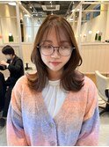 夏カラーブリーチなしオリーブベージュ　外ハネレイヤー