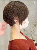 横浜西口大人ショートボブココアベージュ前髪なしグレージュ30代