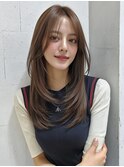 韓国レイヤーカットブラウンベージュサイドバング顔周りレイヤー