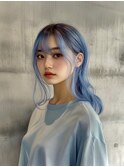 ブルー/ブリーチ/こなれミディ/イメチェン/透明感カラー