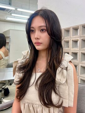 ノク 渋谷(nok) 大人っぽ韓国ネイビーブルージュ前髪カット顔まわりレイヤー