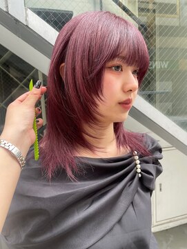 ノラギンザユー(NORA GINZA/U) 顔まわりカットレイヤーカット暖色カラーボルドーカラーパープル