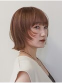 外はねくびれボブオレンジブラウンオレンジベージュ【自由が丘】