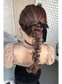 編みおろし 編みおろしポニー ポニーテール 参列ヘア ベロア