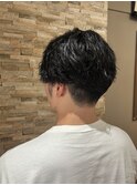 ブルーブラック/刈り上げマッシュ/メンズパーマ