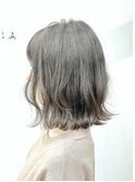 黒髪/グレーベージュ/レイヤーロング/前髪パーマ