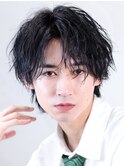 センターパートフェザーパーマ毛流れナチュラル縮毛矯正渋谷原宿