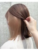 大人可愛い外ハネボブアッシュブラウンピンクインナーカラー20代