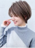 小顔ハイライトショートボブ白髪ぼかし韓国風くびれ大人レイヤー