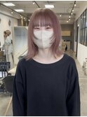 ピンクベージュ×顔まわりレイヤー（ブリーチ1回）