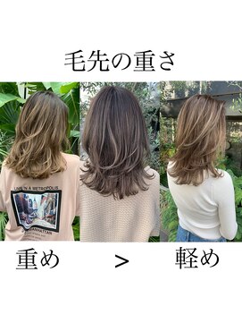 トルネード(TORNADO) レイヤーミディアムの毛先の重さ別イメージ