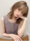 大人かわいいフェザーバングハイトーン外ハネミディ30代吉祥寺