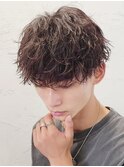 メンズウルフ波巻きツイストスパイラルMIXツーブロックパーマ